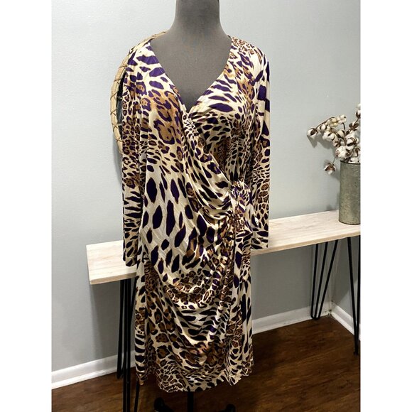 TAHARI Leopard Print Tie Around Dress, Women's 18W - Picture 1 of 2